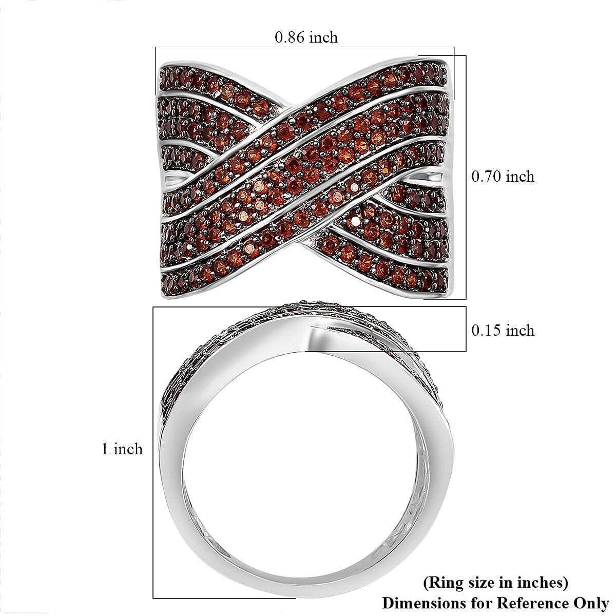 Karis Premium Mozambique Garnet 1.30 ctw Infinity Cross Ring in Platinum Bond (Size 5.0) image number 5