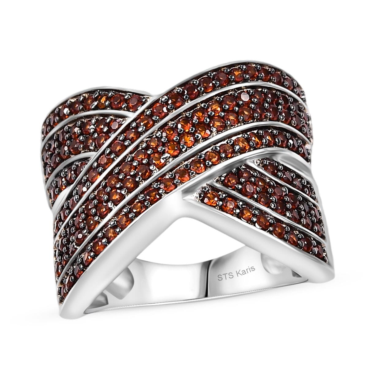 Karis Premium Mozambique Garnet 1.30 ctw Infinity Cross Ring in Platinum Bond (Size 6.0) image number 0