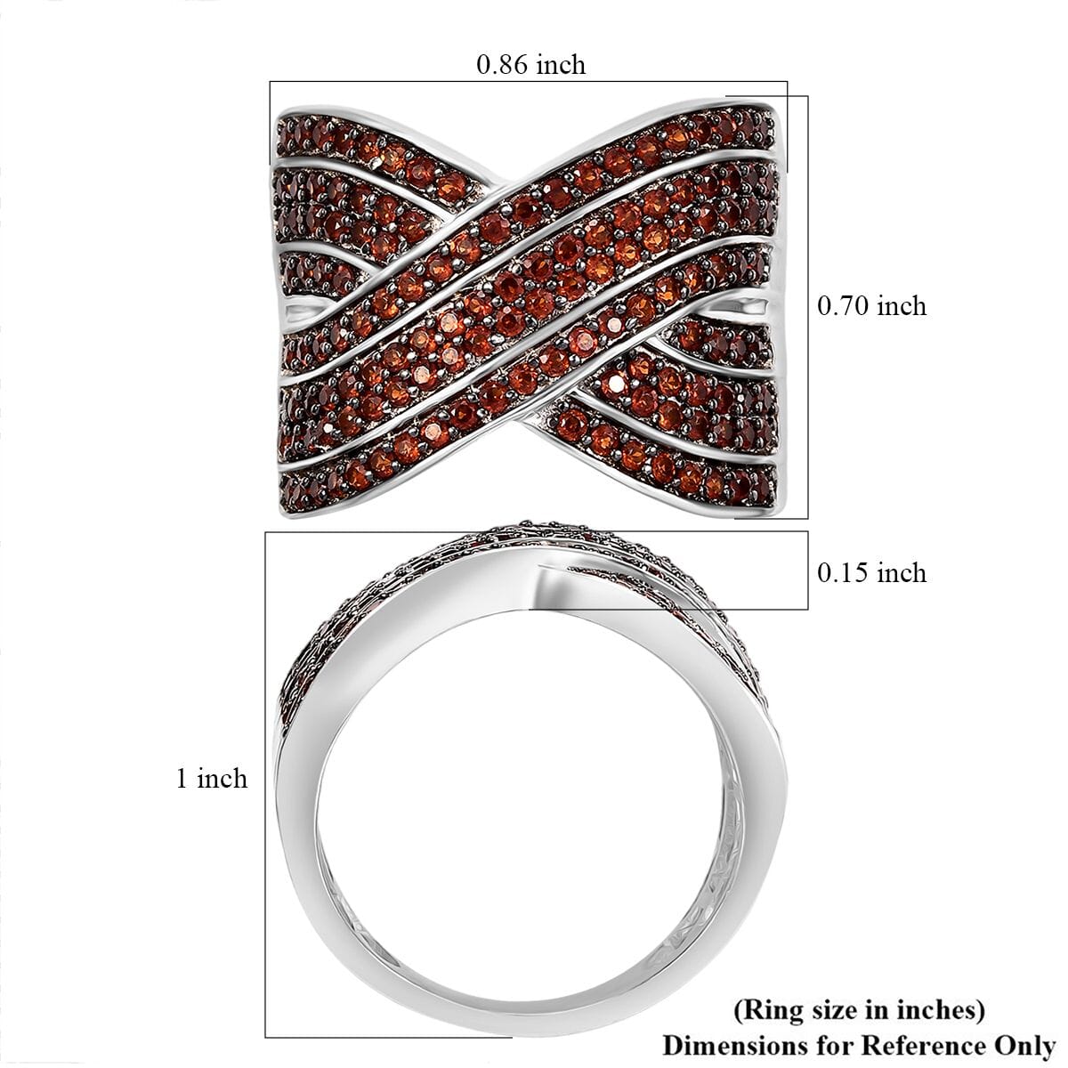 Karis Premium Mozambique Garnet 1.30 ctw Infinity Cross Ring in Platinum Bond (Size 6.0) image number 5