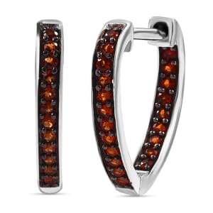 Premium Mozambique Garnet 6.30 ctw Love Hoop Earrings in Platinum Over Sterling Silver