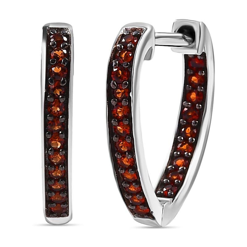 D'Joy Premium Mozambique Garnet 6.30 ctw Love Hoop Earrings in Platinum Over Sterling Silver
