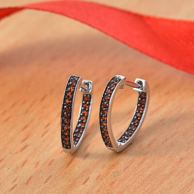 D'Joy Premium Mozambique Garnet 6.30 ctw Love Hoop Earrings in Platinum Over Sterling Silver