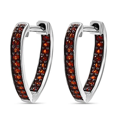 D'Joy Premium Mozambique Garnet 6.30 ctw Love Hoop Earrings in Platinum Over Sterling Silver
