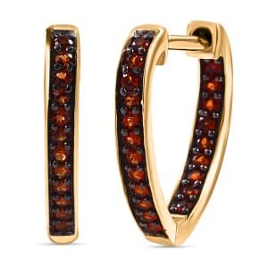 Premium Mozambique Garnet 6.30 ctw Love Hoop Earrings in Vermeil Yellow Gold Over Sterling Silver