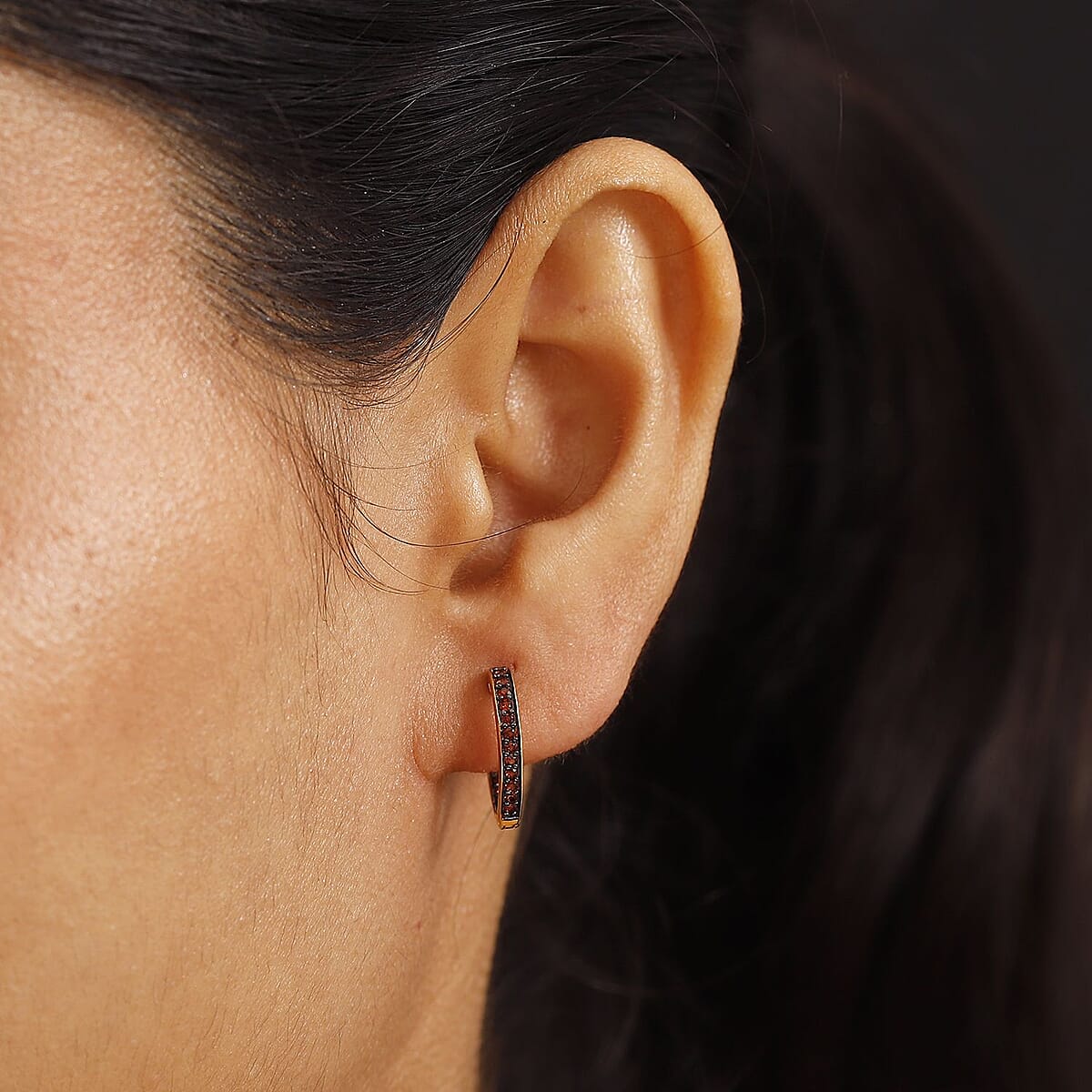 D'Joy Premium Mozambique Garnet 6.30 ctw Love Hoop Earrings in Vermeil Yellow Gold Over Sterling Silver image number 2