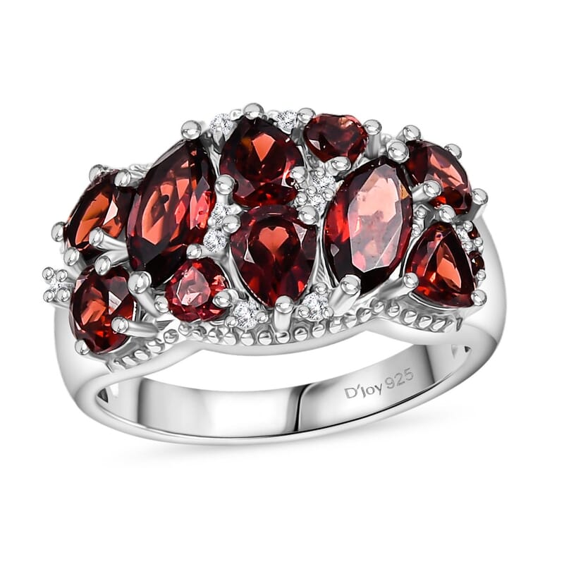 D'Joy Mozambique Garnet and White Zircon 4.00 ctw Ring in Platinum Over Sterling Silver (Size 10.0)