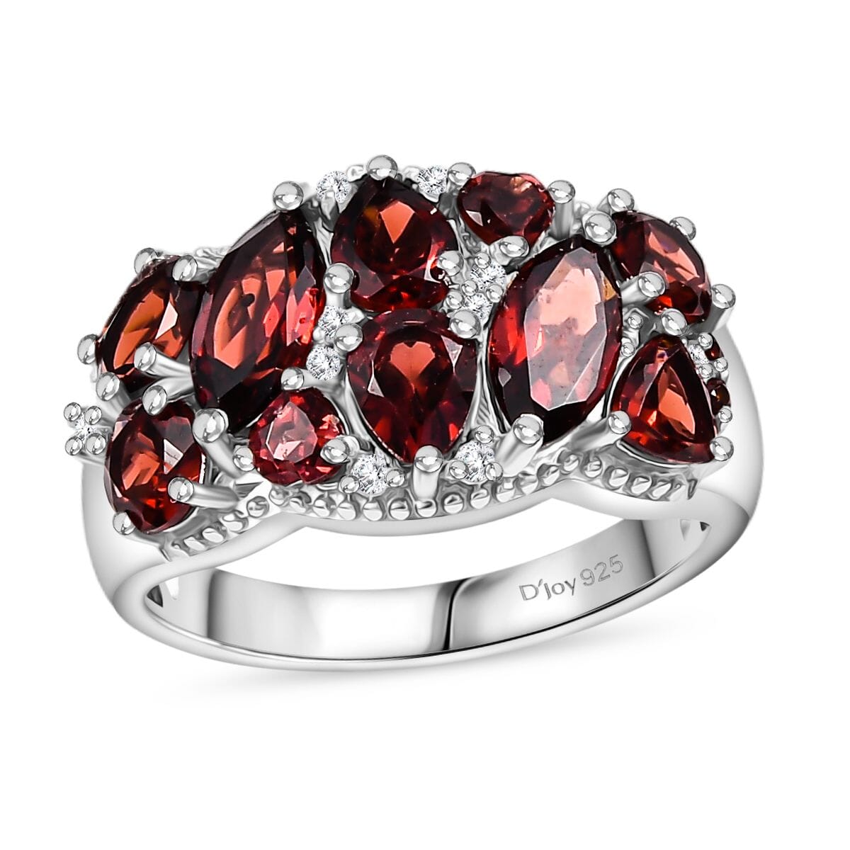Mozambique Garnet and White Zircon 4.00 ctw Ring in Platinum Over Sterling Silver (Size 8.0) image number 0