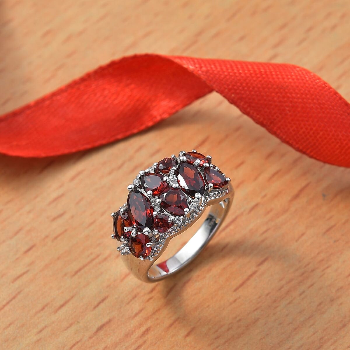 Mozambique Garnet and White Zircon 4.00 ctw Ring in Platinum Over Sterling Silver (Size 8.0) image number 1