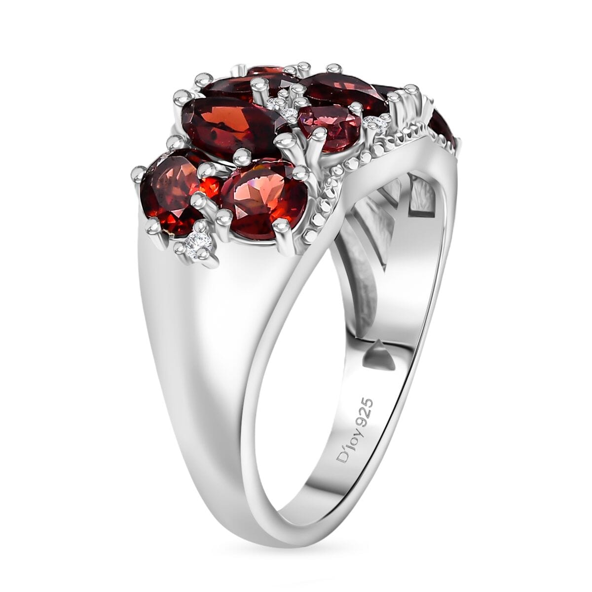 Mozambique Garnet and White Zircon 4.00 ctw Ring in Platinum Over Sterling Silver (Size 8.0) image number 3
