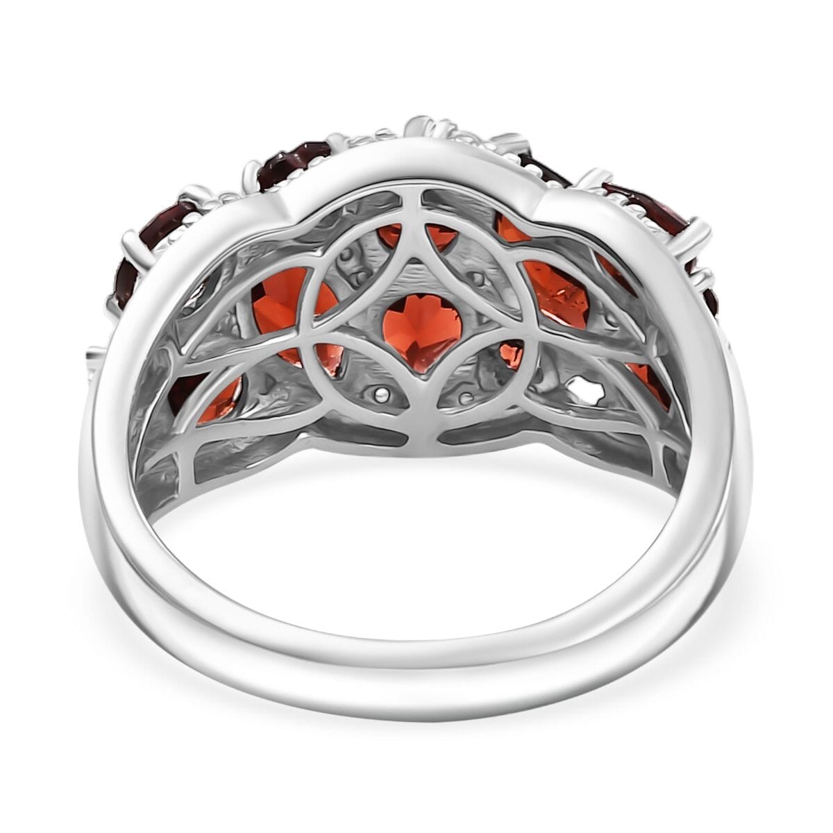 Mozambique Garnet and White Zircon 4.00 ctw Ring in Platinum Over Sterling Silver (Size 8.0) image number 4