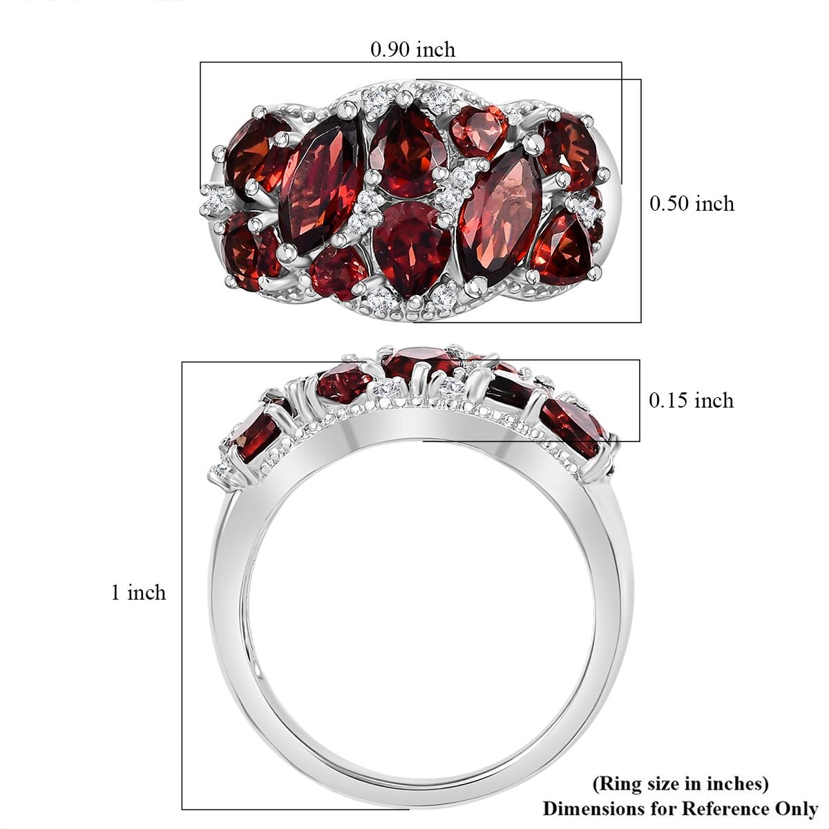 Mozambique Garnet and White Zircon 4.00 ctw Ring in Platinum Over Sterling Silver (Size 8.0) image number 5