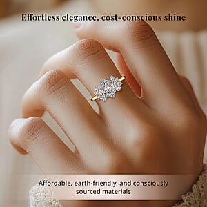 Luxuriant Lab Grown Diamond G-H SI 1.00 ctw Boat Shaped Ring in 18K Vermeil Yellow Gold Over Sterling Silver (Size 10.0) (Del. In 8-10 Days)