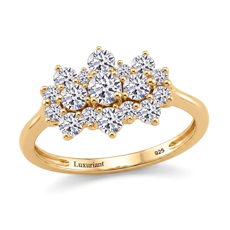 Luxuriant Lab Grown Diamond (G-H, SI) Boat Shaped Ring in 18K Vermeil YG Over Sterling Silver (Size 5.0) 1.00 ctw