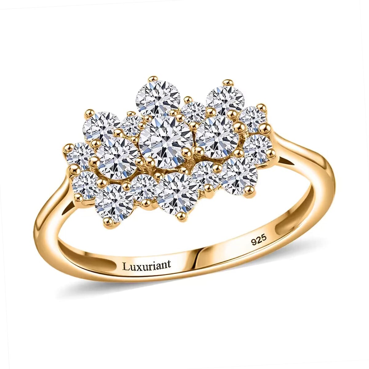 Luxuriant Lab Grown Diamond G-H SI 1.00 ctw Boat Shaped Ring in 18K Vermeil Yellow Gold Over Sterling Silver (Size 9.0) image number 0