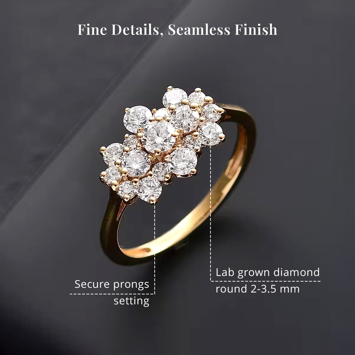Luxuriant Lab Grown Diamond G-H SI 1.00 ctw Boat Shaped Ring in 18K Vermeil Yellow Gold Over Sterling Silver (Size 9.0) image number 5