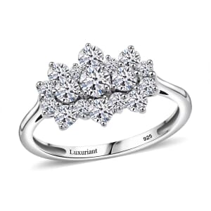 Luxuriant Lab Grown Diamond G-H SI 1.00 ctw Boat Shaped Ring in Rhodium Over Sterling Silver (Size 10.0)