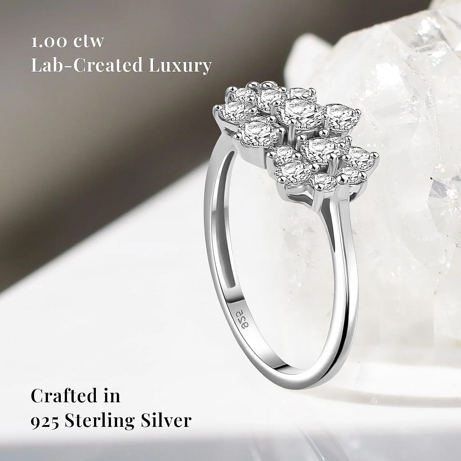 Luxuriant Lab Grown Diamond G-H SI 1.00 ctw Boat Shaped Ring in Rhodium Over Sterling Silver (Size 10.0) (Del. In 8-10 Days)