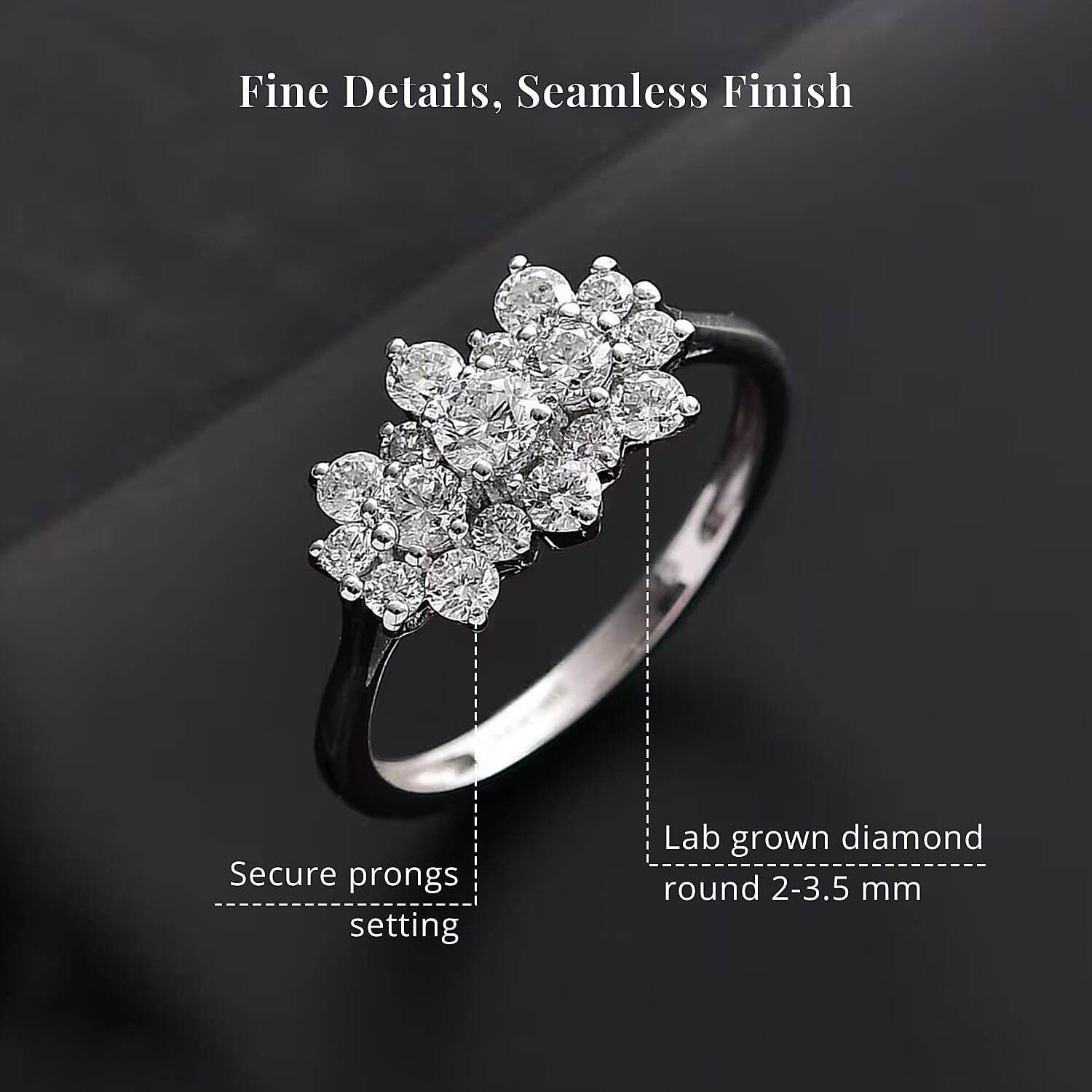 Luxuriant Lab Grown Diamond G-H SI 1.00 ctw Boat Shaped Ring in Rhodium Over Sterling Silver (Size 10.0) (Del. In 8-10 Days)