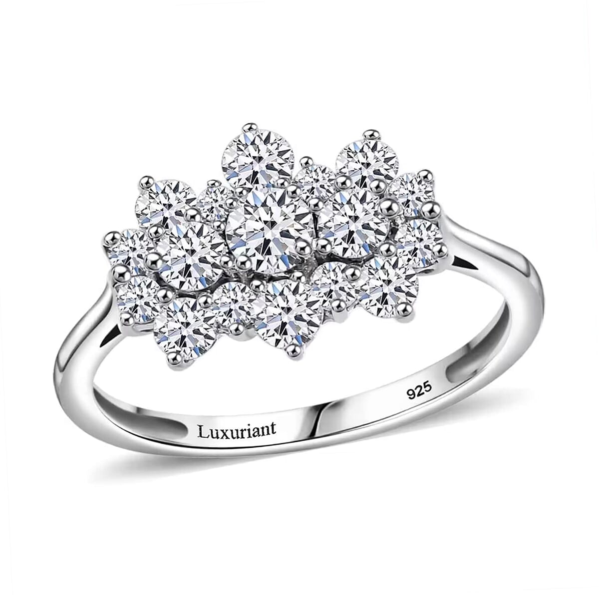 Luxuriant Lab Grown Diamond G-H SI 1.00 ctw Boat Shaped Ring in Rhodium Over Sterling Silver (Size 5.0) image number 0