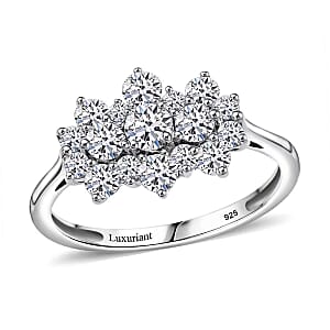 Luxuriant Lab Grown Diamond G-H SI 1.00 ctw Boat Shaped Ring in Rhodium Over Sterling Silver (Size 6.0)