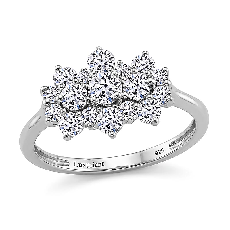 Luxuriant Lab Grown Diamond G-H SI 1.00 ctw Boat Shaped Ring in Rhodium Over Sterling Silver (Size 9.0)