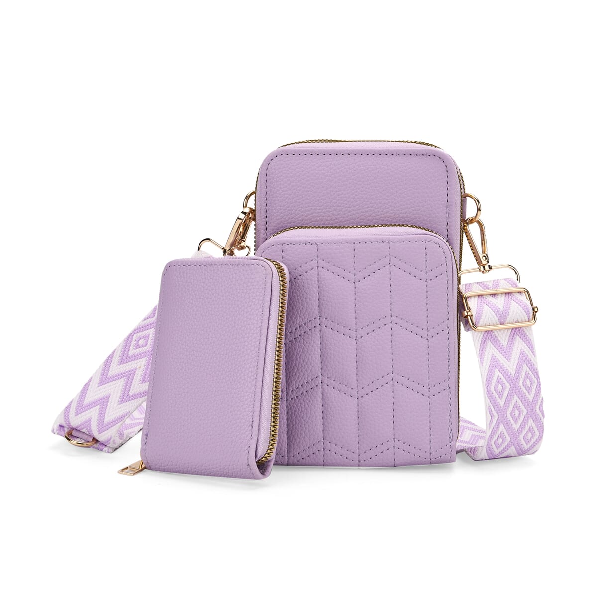 Set of 2Pcs Purple Faux Leather Crossbody Bag with Card Holder image number 0