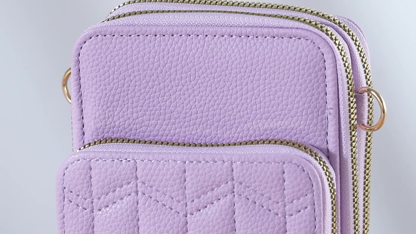 Set of 2Pcs Purple Faux Leather Crossbody Bag (4.53"x2.36"x6.89") with Card Holder (2.95"x4.53")