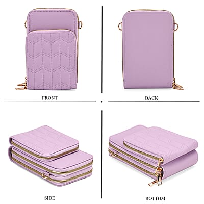 Set of 2Pcs Purple Faux Leather Crossbody Bag with Card Holder