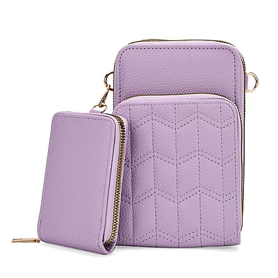 Set of 2Pcs Purple Faux Leather Crossbody Bag with Card Holder