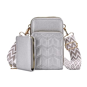 Set of 2Pcs Silver Faux Leather Crossbody Bag with Card Holder