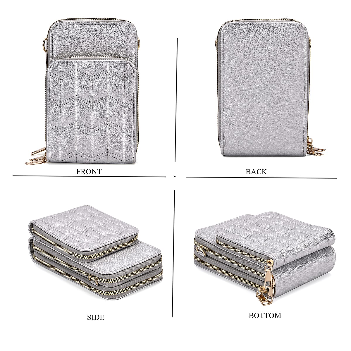 Set of 2Pcs Silver Faux Leather Crossbody Bag with Card Holder image number 1