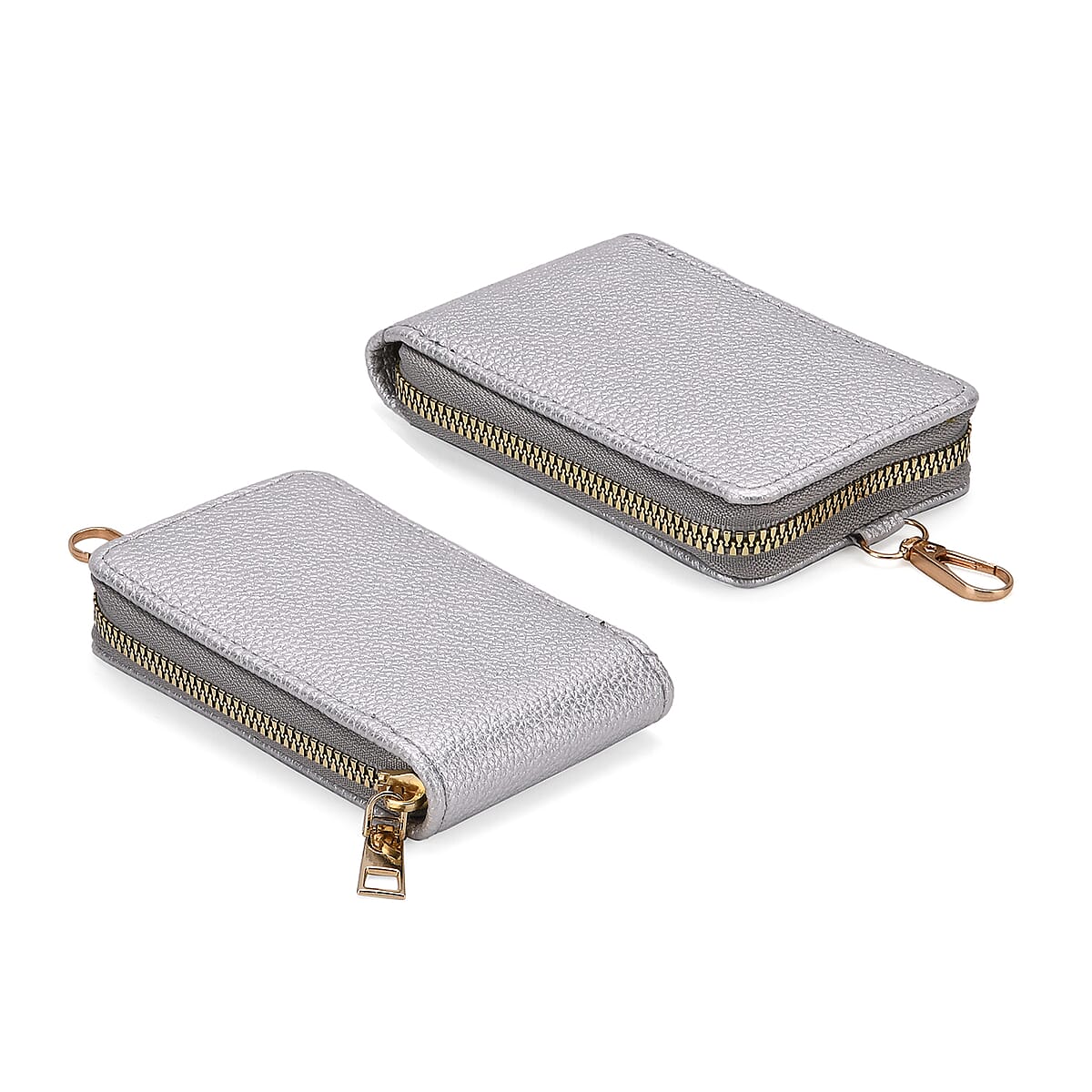 Set of 2Pcs Silver Faux Leather Crossbody Bag with Card Holder image number 5