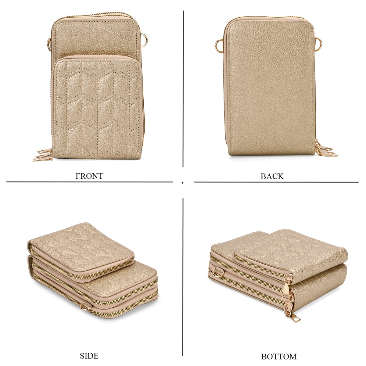 Set of 2Pcs Gold Faux Leather Crossbody Bag with Card Holder image number 1