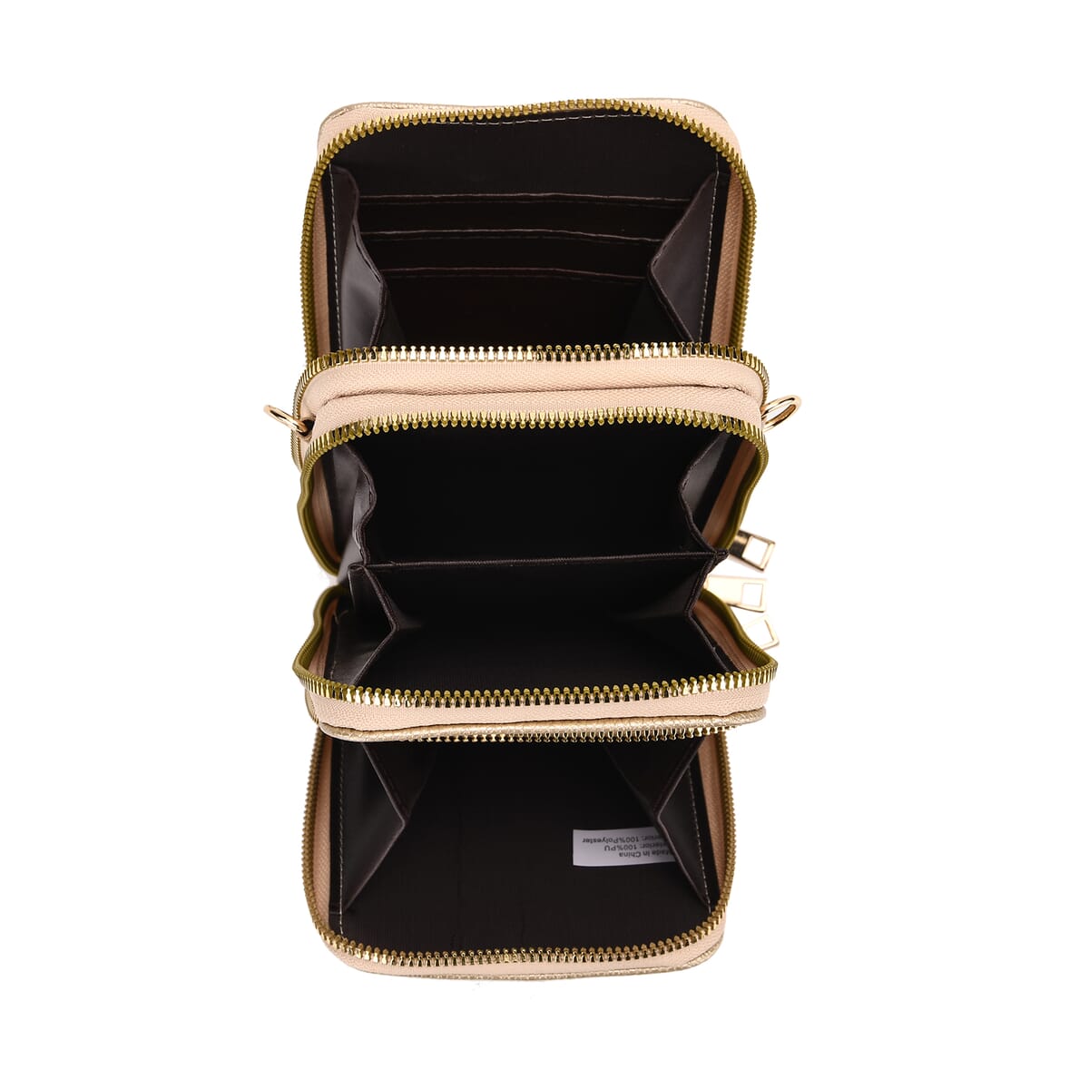 Set of 2Pcs Gold Faux Leather Crossbody Bag with Card Holder image number 3