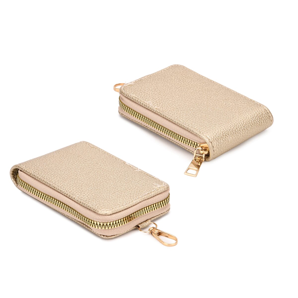 Set of 2Pcs Gold Faux Leather Crossbody Bag with Card Holder image number 5