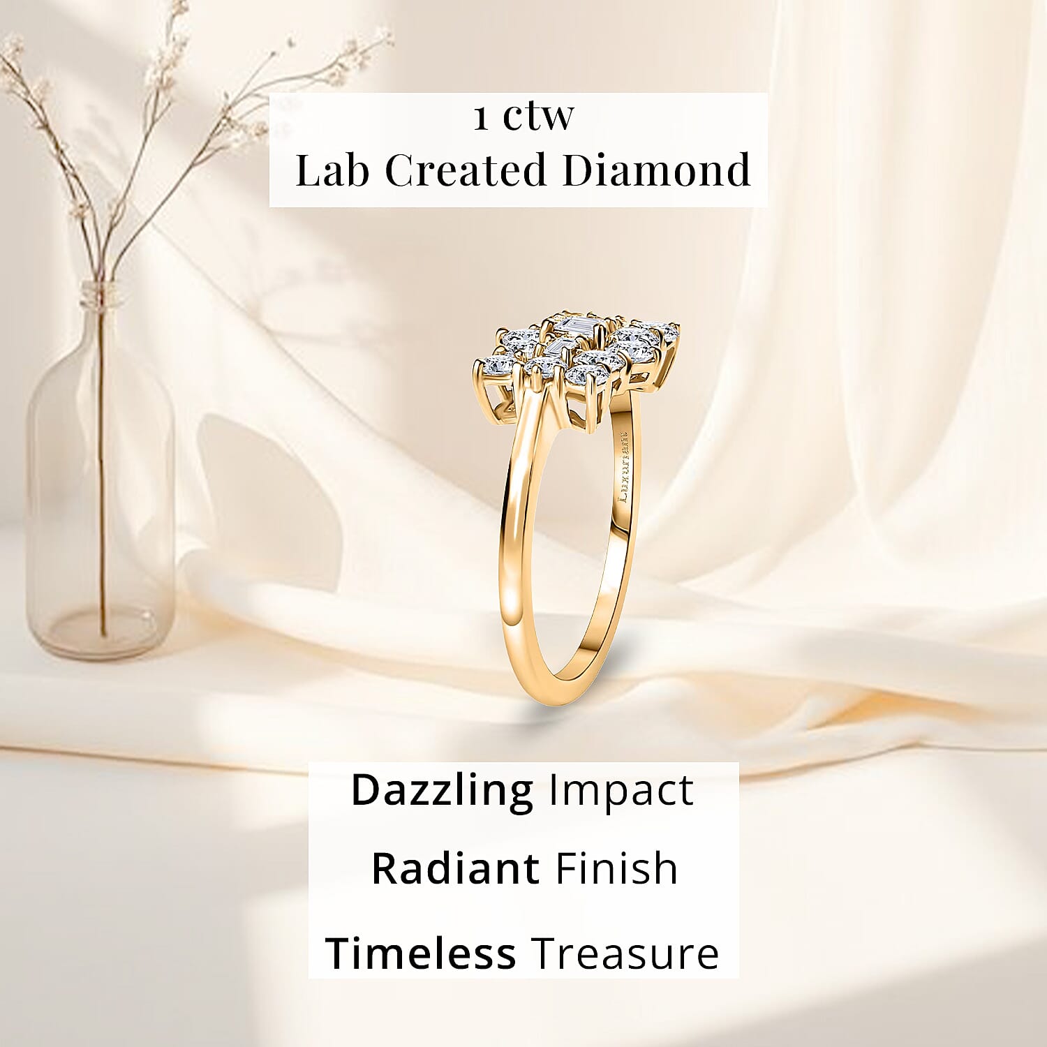 Luxuriant Lab Grown Diamond (G-H, SI) Cluster Ring in 18K Vermeil YG Over Sterling Silver (Size 10.0) 1.00 ctw