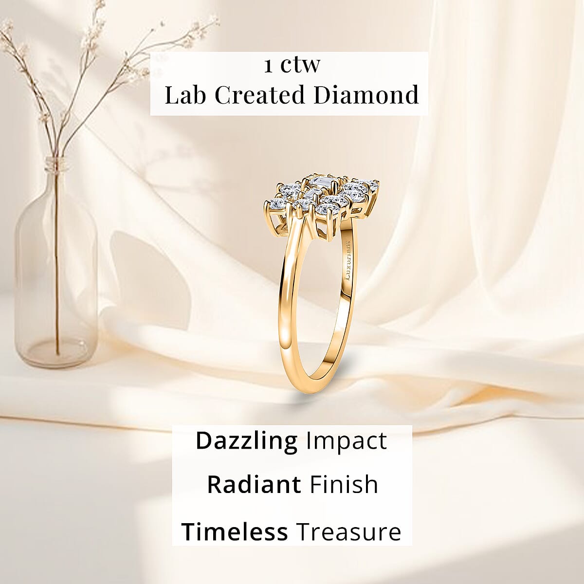 Luxuriant Lab Grown Diamond (G-H, SI) Cluster Ring in 18K Vermeil YG Over Sterling Silver (Size 10.0) 1.00 ctw image number 4