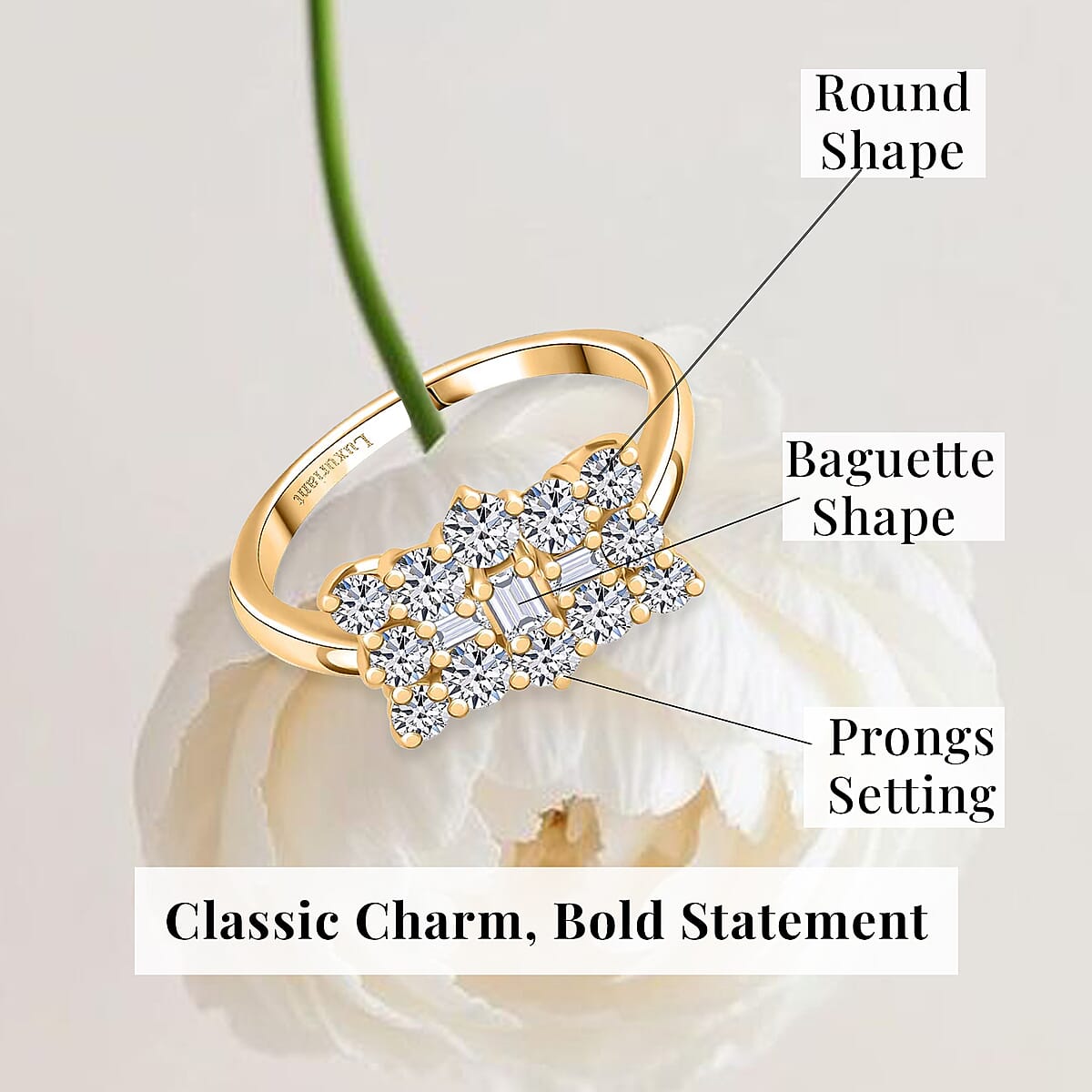 Luxuriant Lab Grown Diamond (G-H, SI) Cluster Ring in 18K Vermeil YG Over Sterling Silver (Size 10.0) 1.00 ctw image number 5
