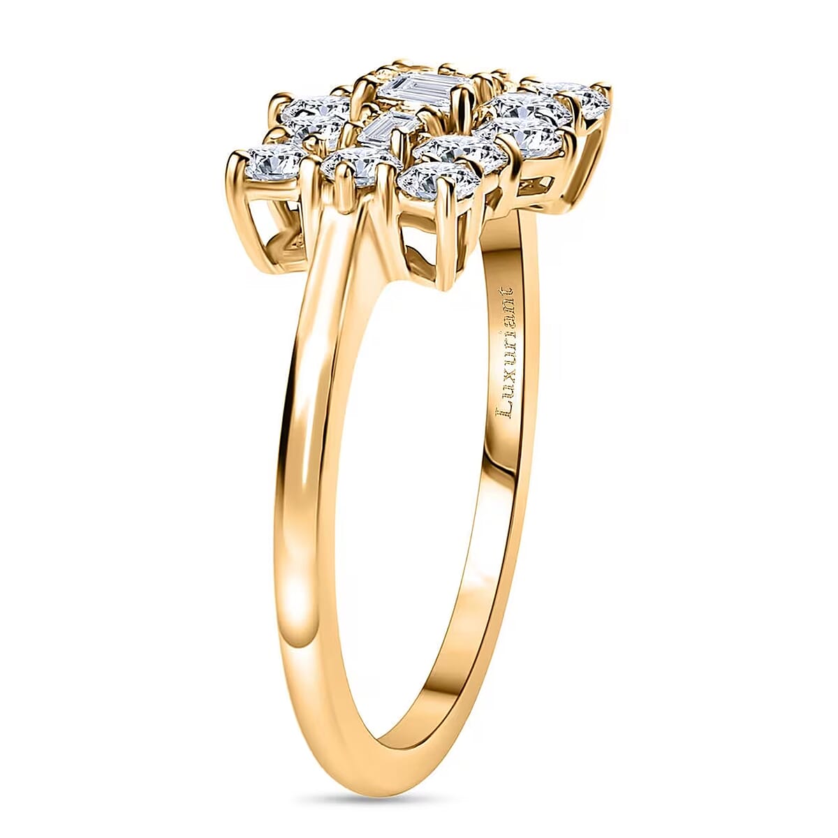 Luxuriant Lab Grown Diamond (G-H, SI) Cluster Ring in 18K Vermeil YG Over Sterling Silver (Size 10.0) 1.00 ctw image number 8