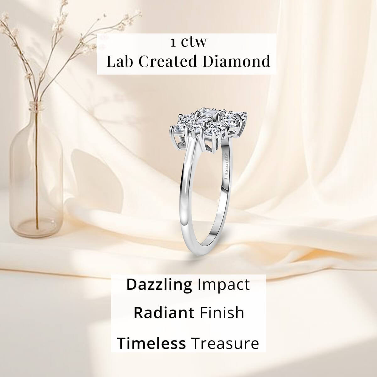 Luxuriant Lab Grown Diamond G-H SI 1.00 ctw Boat Ring in Rhodium Over Sterling Silver (Size 6.0) image number 4