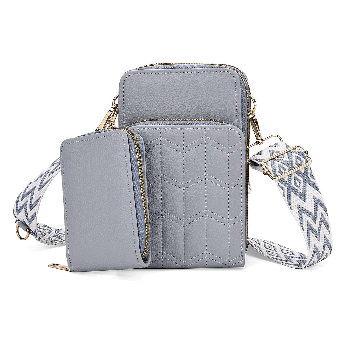 Set of 2Pcs Blue Faux Leather Crossbody Bag with Card Holder image number 0