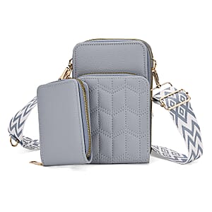 Set of 2Pcs Blue Faux Leather Crossbody Bag with Card Holder