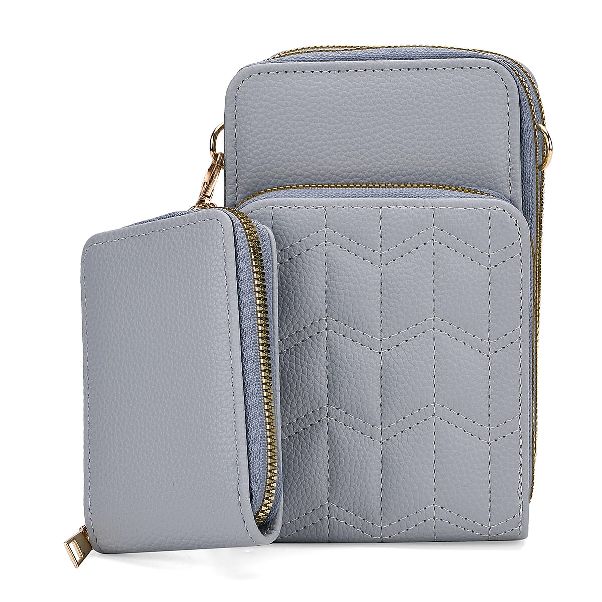 Set of 2Pcs Blue Faux Leather Crossbody Bag with Card Holder image number 2