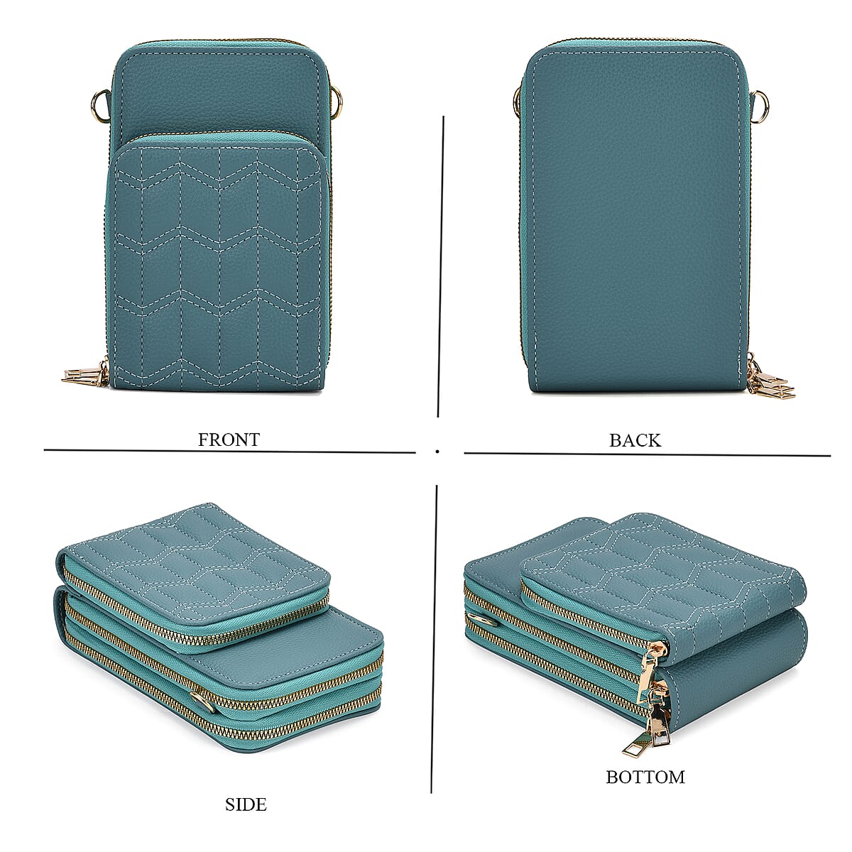 Set of 2Pcs Teal Faux Leather Crossbody Bag with Card Holder image number 1