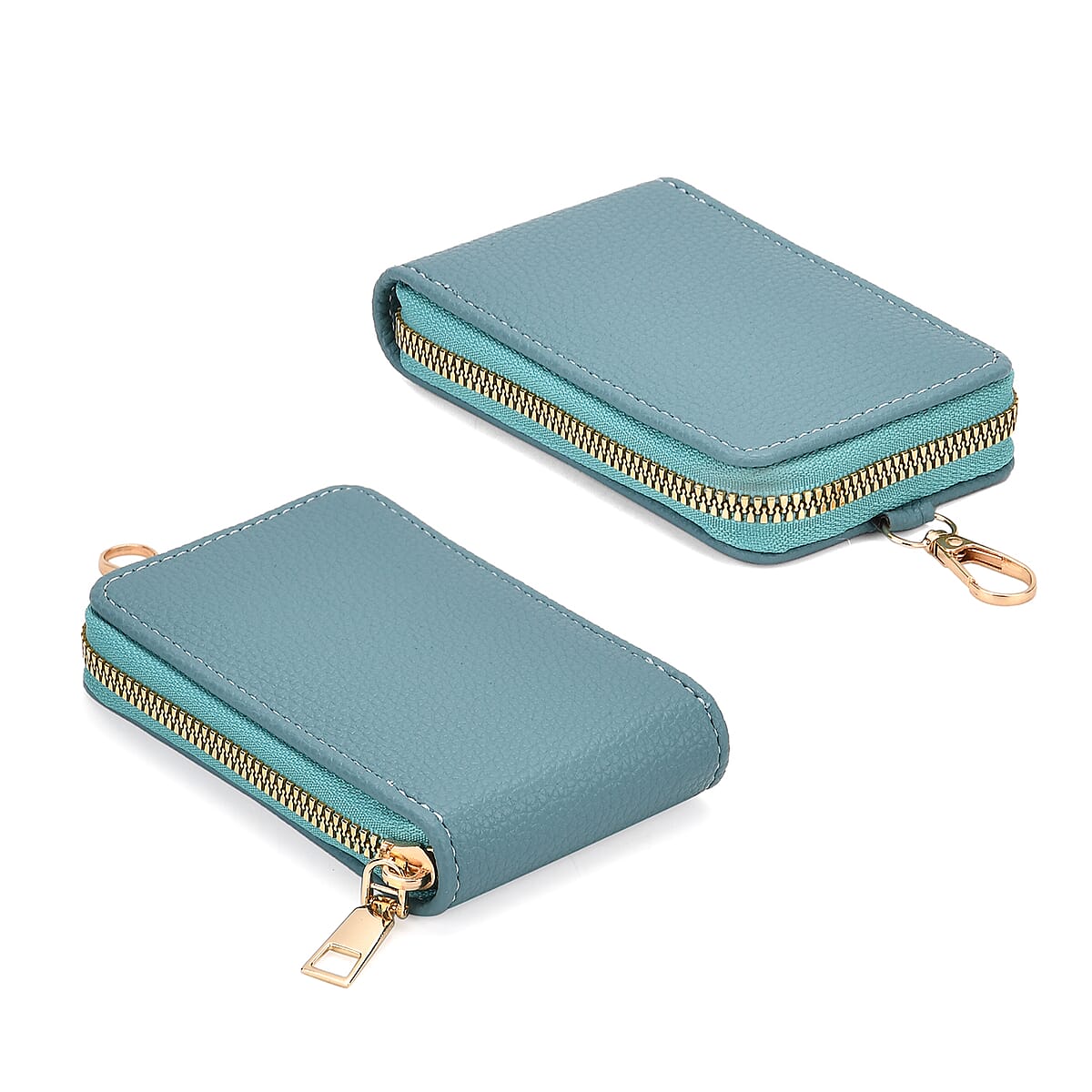 Set of 2Pcs Teal Faux Leather Crossbody Bag with Card Holder image number 5