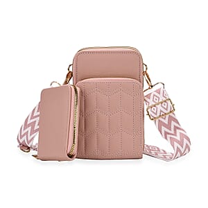 Set of 2Pcs Pink Faux Leather Crossbody Bag with Card Holder