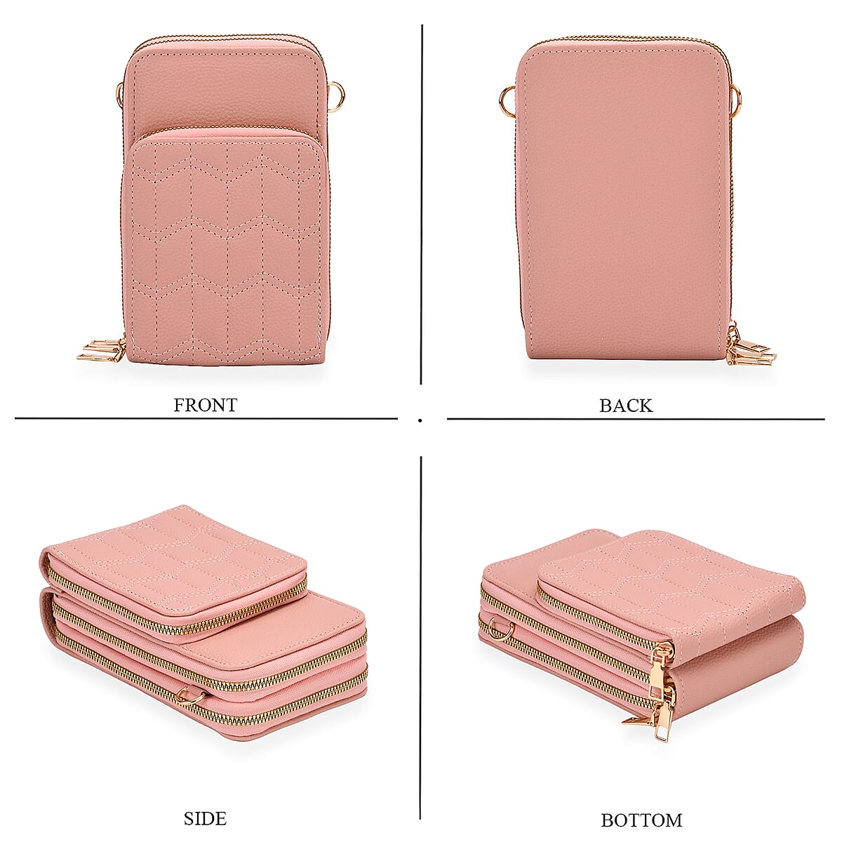 Set of 2Pcs Pink Faux Leather Crossbody Bag with Card Holder image number 1