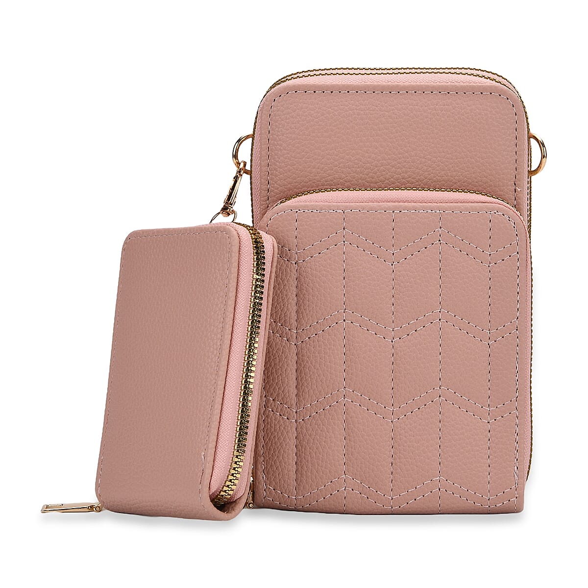 Set of 2Pcs Pink Faux Leather Crossbody Bag with Card Holder image number 2