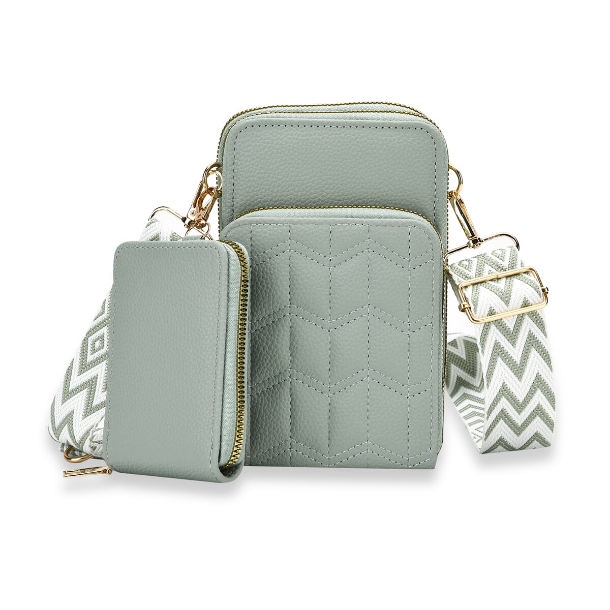 Set of 2Pcs Mint Green Faux Leather Crossbody Bag with Card Holder image number 0