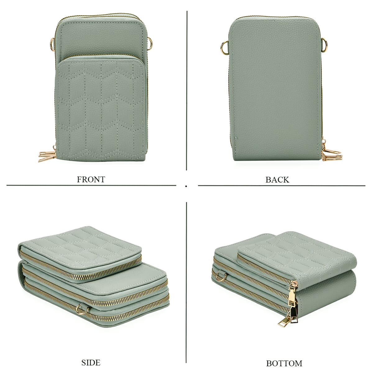 Set of 2Pcs Mint Green Faux Leather Crossbody Bag with Card Holder image number 1